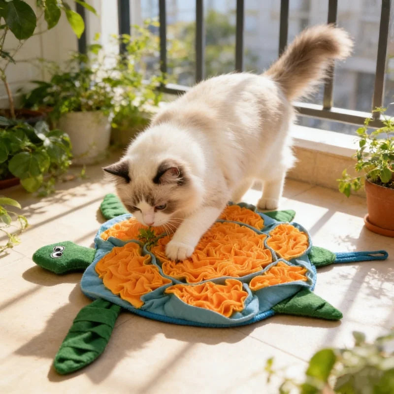 BOOTEELY Pet Sniffing Mat Turtle Design Cat Puzzle Feeder Washable Foraging Pad for Boredom Anxiety Relief