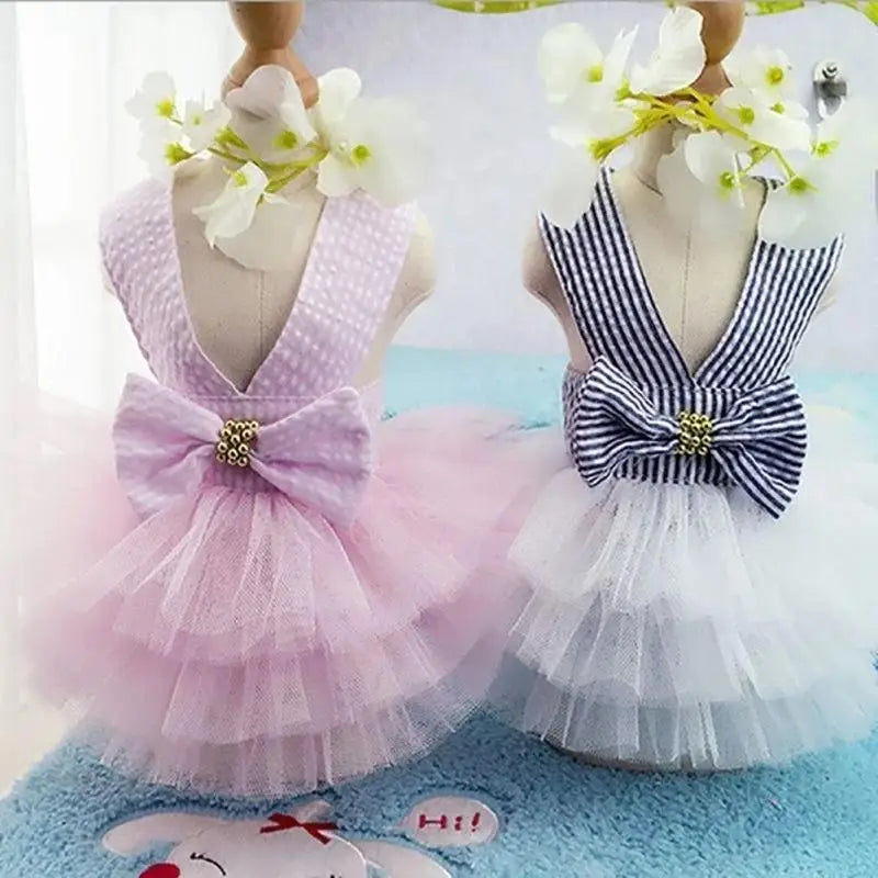 Bowknot Pet Costume Dress Pet Dog Striped Cat Dog Puppy Wedding Princess Skirt Dog Clothes Home Pet Supplies