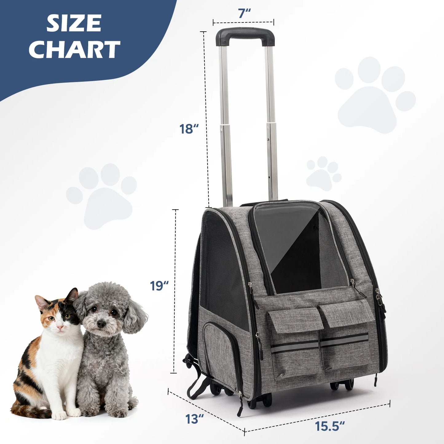 Foldable Rolling Pet Carrier Backpack with Removable Wheels