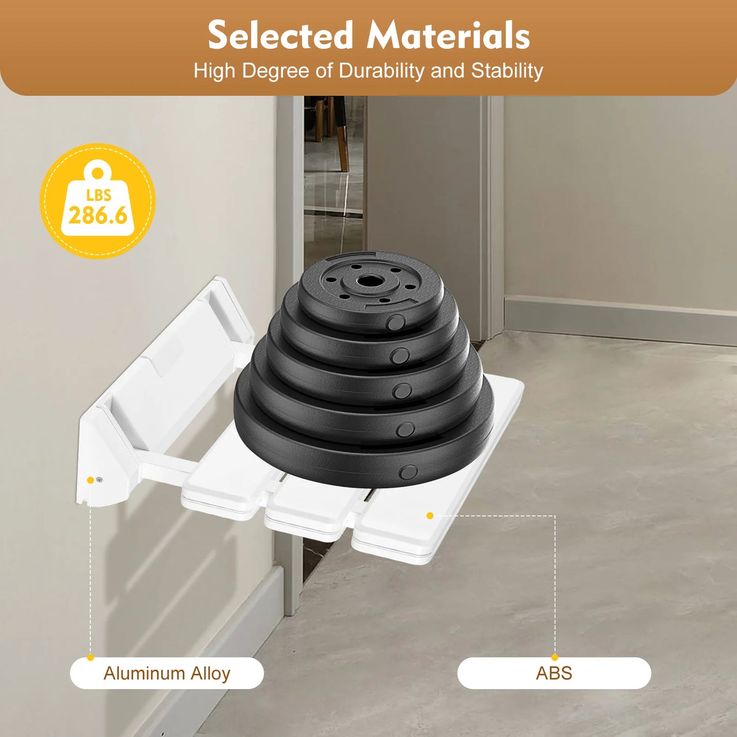 90° Folding Shower Seat Wall-Mounted Waterproof Shower Bench Shoe Changing Stool White Load 130kg for Bathrooms Porches 32*34cm