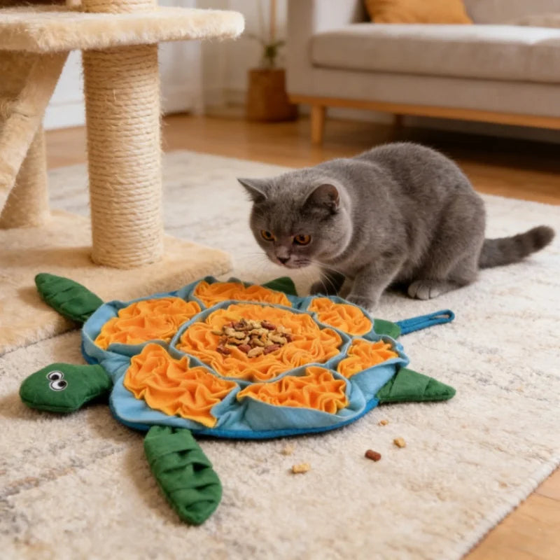 BOOTEELY Pet Sniffing Mat Turtle Design Cat Puzzle Feeder Washable Foraging Pad for Boredom Anxiety Relief