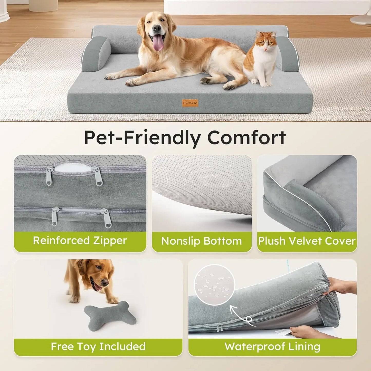 Extra Large Orthopedic Dog Bed with Cooling Memory Foam, Washable Waterproof Cover and Nonslip Bottom