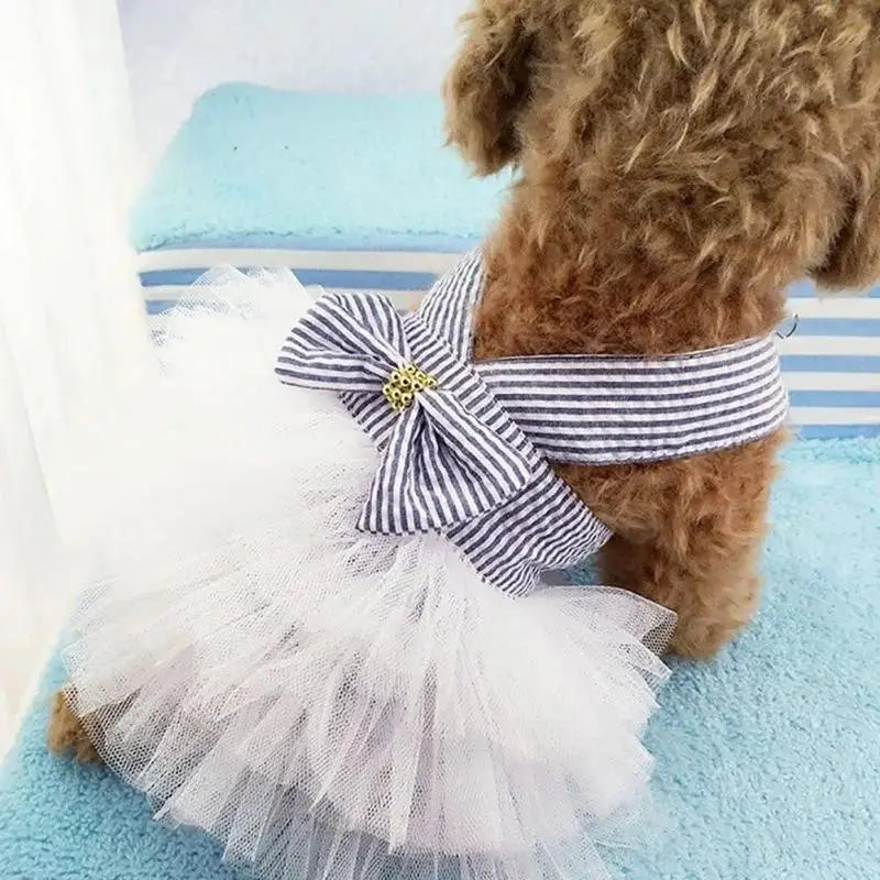 Bowknot Pet Costume Dress Pet Dog Striped Cat Dog Puppy Wedding Princess Skirt Dog Clothes Home Pet Supplies