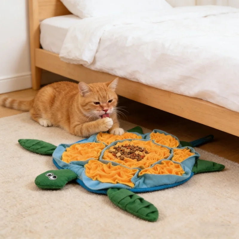 BOOTEELY Pet Sniffing Mat Turtle Design Cat Puzzle Feeder Washable Foraging Pad for Boredom Anxiety Relief